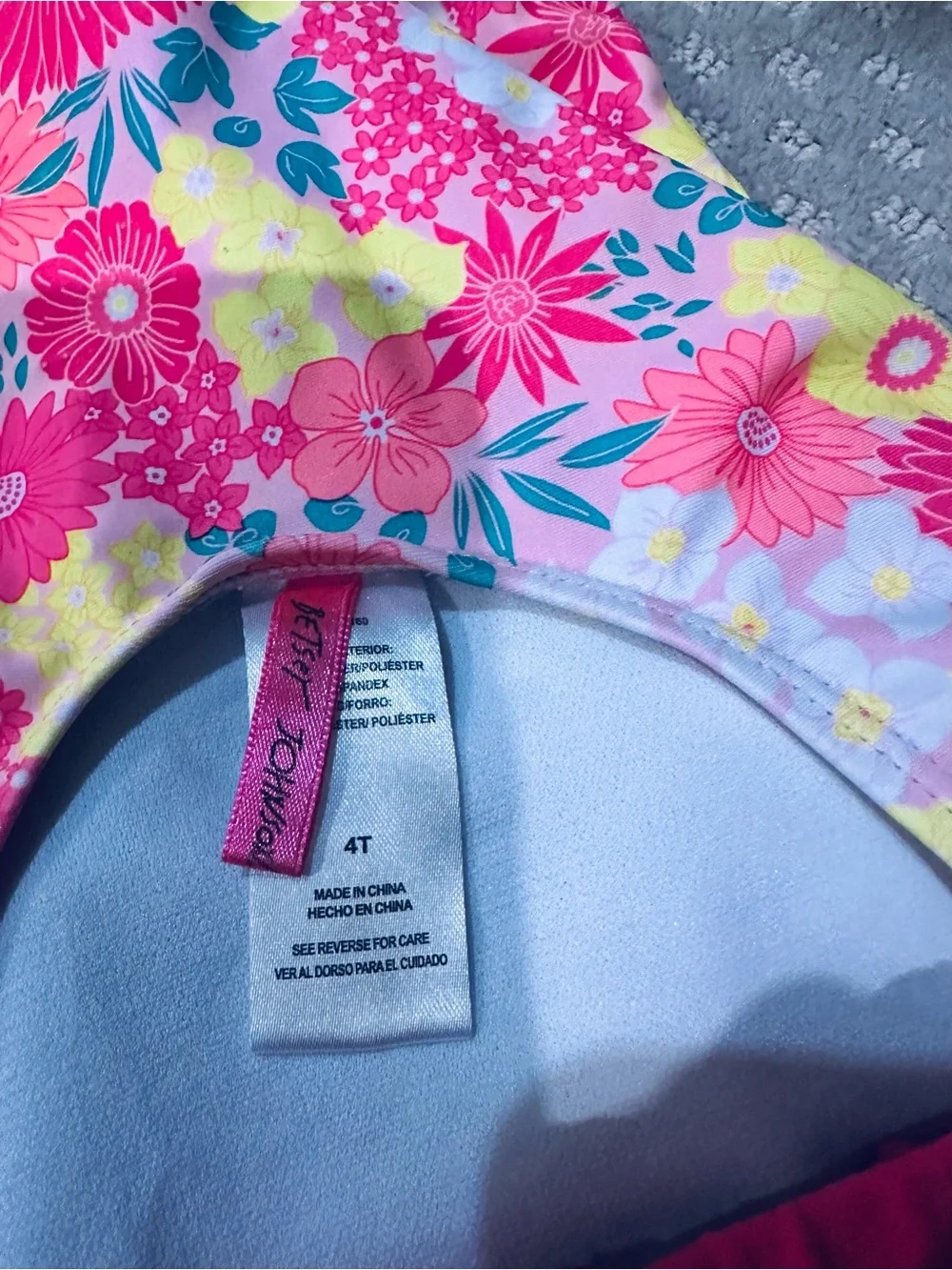 Betsey Johnson Toddler Pink Floral One-Piece Swimsuit (4T) with Removable Skirt